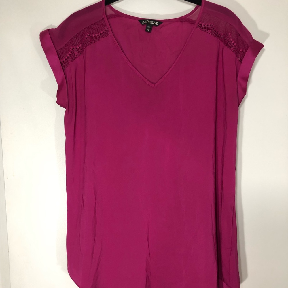 Express Lace Shoulder Pink Blouse